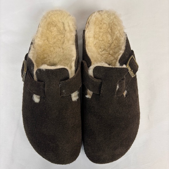 Birkenstock Shoes - Birkenstock Shearling Suede Leather Clog Slip On Mules Mocha Size EU 39/US 8-8.5